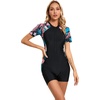 image:imageIDOPIP Women One Piece Rash Guard Swimsuit Surf Bathing Suit Summer Boyleg Swimming Suit Beach Wetsuit UV Protection SwimwearPink Floral