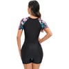 image:imageIDOPIP Women One Piece Rash Guard Swimsuit Surf Bathing Suit Summer Boyleg Swimming Suit Beach Wetsuit UV Protection SwimwearPink Leaf Print