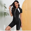 image:imageIDOPIP Women Rash Guard Long Sleeve One Piece Swimsuit Bathing Suit Color Block Zip Front Sun Protection Swim Shirt UPF 50Black  White