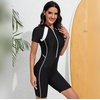 image:imageIDOPIP Women Rash Guard Long Sleeve One Piece Swimsuit Bathing Suit Color Block Zip Front Sun Protection Swim Shirt UPF 50Black  White
