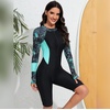 image:imageIDOPIP Women Rash Guard Long Sleeve One Piece Swimsuit Bathing Suit Color Block Zip Front Sun Protection Swim Shirt UPF 50Green  Long Sleeves