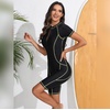 image:imageIDOPIP Women Rash Guard Long Sleeve One Piece Swimsuit Bathing Suit Color Block Zip Front Sun Protection Swim Shirt UPF 50Green