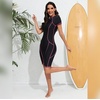 image:imageIDOPIP Women Rash Guard Long Sleeve One Piece Swimsuit Bathing Suit Color Block Zip Front Sun Protection Swim Shirt UPF 50Pink
