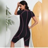 image:imageIDOPIP Women Rash Guard Long Sleeve One Piece Swimsuit Bathing Suit Color Block Zip Front Sun Protection Swim Shirt UPF 50Pink