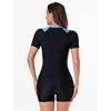 image:imageIDOPIP Women Rash Guard One Piece Swimsuit Bathing Suit Short Sleeve Zipper Rashguard UPF 50 Sun Protection Modest SwimwearBlack  Blue