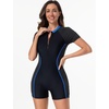 image:imageIDOPIP Women Rash Guard One Piece Swimsuit Bathing Suit Short Sleeve Zipper Rashguard UPF 50 Sun Protection Modest SwimwearBlack  Blue Edge