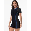 image:imageIDOPIP Women Rash Guard One Piece Swimsuit Bathing Suit Short Sleeve Zipper Rashguard UPF 50 Sun Protection Modest SwimwearBlack  Blue Edge