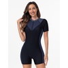 image:imageIDOPIP Women Rash Guard One Piece Swimsuit Bathing Suit Short Sleeve Zipper Rashguard UPF 50 Sun Protection Modest SwimwearBlack  Gray