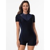 image:imageIDOPIP Women Rash Guard One Piece Swimsuit Bathing Suit Short Sleeve Zipper Rashguard UPF 50 Sun Protection Modest SwimwearBlack  Gray
