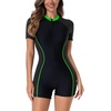 image:imageIDOPIP Women Rash Guard One Piece Swimsuit Bathing Suit Short Sleeve Zipper Rashguard UPF 50 Sun Protection Modest SwimwearBlack  Green Edge