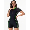 image:imageIDOPIP Women Rash Guard One Piece Swimsuit Bathing Suit Short Sleeve Zipper Rashguard UPF 50 Sun Protection Modest SwimwearBlack  Green Edge