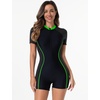 image:imageIDOPIP Women Rash Guard One Piece Swimsuit Bathing Suit Short Sleeve Zipper Rashguard UPF 50 Sun Protection Modest SwimwearBlack  Green Edge