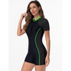 image:imageIDOPIP Women Rash Guard One Piece Swimsuit Bathing Suit Short Sleeve Zipper Rashguard UPF 50 Sun Protection Modest SwimwearBlack  Green Edge