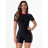 image:imageIDOPIP Women Rash Guard One Piece Swimsuit Bathing Suit Short Sleeve Zipper Rashguard UPF 50 Sun Protection Modest SwimwearBlack  Red Edge