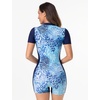 image:imageIDOPIP Women Rash Guard One Piece Swimsuit Bathing Suit Short Sleeve Zipper Rashguard UPF 50 Sun Protection Modest SwimwearBlue Print