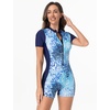 image:imageIDOPIP Women Rash Guard One Piece Swimsuit Bathing Suit Short Sleeve Zipper Rashguard UPF 50 Sun Protection Modest SwimwearBlue Print