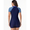 image:imageIDOPIP Women Rash Guard One Piece Swimsuit Bathing Suit Short Sleeve Zipper Rashguard UPF 50 Sun Protection Modest SwimwearNavy Blue  Blue