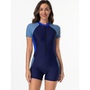 image:imageIDOPIP Women Rash Guard One Piece Swimsuit Bathing Suit Short Sleeve Zipper Rashguard UPF 50 Sun Protection Modest SwimwearNavy Blue  Blue