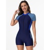 image:imageIDOPIP Women Rash Guard One Piece Swimsuit Bathing Suit Short Sleeve Zipper Rashguard UPF 50 Sun Protection Modest SwimwearNavy Blue  Blue