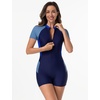 image:imageIDOPIP Women Rash Guard One Piece Swimsuit Bathing Suit Short Sleeve Zipper Rashguard UPF 50 Sun Protection Modest SwimwearNavy Blue  Blue