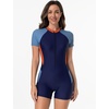 image:imageIDOPIP Women Rash Guard One Piece Swimsuit Bathing Suit Short Sleeve Zipper Rashguard UPF 50 Sun Protection Modest SwimwearNavy Blue  Orange