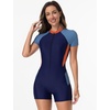 image:imageIDOPIP Women Rash Guard One Piece Swimsuit Bathing Suit Short Sleeve Zipper Rashguard UPF 50 Sun Protection Modest SwimwearNavy Blue  Orange