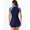 image:imageIDOPIP Women Rash Guard One Piece Swimsuit Bathing Suit Short Sleeve Zipper Rashguard UPF 50 Sun Protection Modest SwimwearNavy Blue  Orange