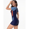 image:imageIDOPIP Women Rash Guard One Piece Swimsuit Bathing Suit Short Sleeve Zipper Rashguard UPF 50 Sun Protection Modest SwimwearNavy Blue  Orange