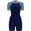 image:imageIDOPIP Women Rash Guard One Piece Swimsuit Bathing Suit Short Sleeve Zipper Rashguard UPF 50 Sun Protection Modest SwimwearNavy Blue  White