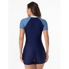 image:imageIDOPIP Women Rash Guard One Piece Swimsuit Bathing Suit Short Sleeve Zipper Rashguard UPF 50 Sun Protection Modest SwimwearNavy Blue  White