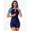 image:imageIDOPIP Women Rash Guard One Piece Swimsuit Bathing Suit Short Sleeve Zipper Rashguard UPF 50 Sun Protection Modest SwimwearNavy Blue  White