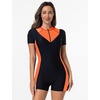 image:imageIDOPIP Women Rash Guard One Piece Swimsuit Bathing Suit Short Sleeve Zipper Rashguard UPF 50 Sun Protection Modest SwimwearOrange