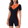 image:imageIDOPIP Women Rash Guard One Piece Swimsuit Bathing Suit Short Sleeve Zipper Rashguard UPF 50 Sun Protection Modest SwimwearOrange