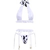 image:imageIDOPIP Women Sexy Milk Cow Maid Lingerie Set Anime Lolita Cosplay Mini Bikini Bra Underwear Nightwear Fancy Dress up Costume009 White Cow Bikini Set  Stockings