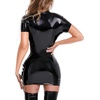 image:imageIDOPIP Women Shiny Metallic Teddy Bodysuit One Piece High Cut Thong Lingerie Babydoll Hollow Out Backless Sleepwear NightwearBlack Dress  Short Sleeve