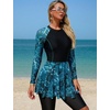 image:imageIDOPIP Women Two Piece Rash Guard Sets Long Sleeve Floral Print UPF50 Swim Dress with Shorts Modest Swimsuit Bathing SuitBlack