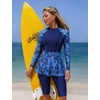 image:imageIDOPIP Women Two Piece Rash Guard Sets Long Sleeve Floral Print UPF50 Swim Dress with Shorts Modest Swimsuit Bathing SuitNavy Blue