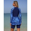 image:imageIDOPIP Women Two Piece Rash Guard Sets Long Sleeve Floral Print UPF50 Swim Dress with Shorts Modest Swimsuit Bathing SuitNavy Blue