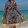 image:imageIDOPIP Womens Bikini 3PCS Set Halter BraTriangle Cutout Shorts  Long Sleeve Cover Up Beachwear Swimsuit Floral Bathing SuitBlack