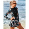 image:imageIDOPIP Womens Floral Print One Piece Swimsuit Swim Dress with Shorts Long Sleeve Surfing Rash Guard Two Piece Bathing SuitsBlack  Blue