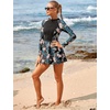 image:imageIDOPIP Womens Floral Print One Piece Swimsuit Swim Dress with Shorts Long Sleeve Surfing Rash Guard Two Piece Bathing SuitsBlack  Blue
