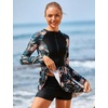image:imageIDOPIP Womens Floral Print One Piece Swimsuit Swim Dress with Shorts Long Sleeve Surfing Rash Guard Two Piece Bathing SuitsBlack  Blue