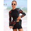 image:imageIDOPIP Womens Floral Print One Piece Swimsuit Swim Dress with Shorts Long Sleeve Surfing Rash Guard Two Piece Bathing SuitsRed