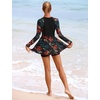 image:imageIDOPIP Womens Floral Print One Piece Swimsuit Swim Dress with Shorts Long Sleeve Surfing Rash Guard Two Piece Bathing SuitsRed