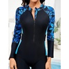 image:imageIDOPIP Womens Full Body Rash Guard One Piece Swimsuits Zip Front UPF50 Long Sleeve Modest Bathing Suit Surfing SwimwearBlue