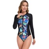 image:imageIDOPIP Womens Long Sleeve Rash Guard UPF 50 UV Sun Protection Swim Shirts One Piece Swimsuit Surfing Beachwear Bathing SuitBlack  Blue