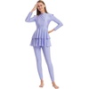 image:imageIDOPIP Womens Modest Muslim Swimsuit Islamic Long Sleeve Rash Guard Burkini Beach Bathing Suit Sun Protection Swimming SuitPurple