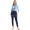 image:imageIDOPIP Womens Muslim Modest Swimsuit Long Sleeve Rashguard Bathing Suit Islamic Swimming Suit Full Cover Burkini with HijabNavy Bluepalm Tree Print