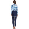 image:imageIDOPIP Womens Muslim Modest Swimsuit Long Sleeve Rashguard Bathing Suit Islamic Swimming Suit Full Cover Burkini with HijabNavy Bluepalm Tree Print