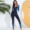 image:imageIDOPIP Womens One Piece Rash Guard Swimsuit UPF 50 Long Sleeve Zipper Sun Protection Surfing Swimwear Athletic Bathing SuitBlue Leaves